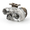 Garrett GT2563S PowerMax turbo for EA888 Evo4, angled view showing compressor wheel, actuator, and manifold flange