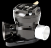 GFB Hybrid TMS dual port blow off valve, side angle showing trumpet horn, silver outlet and mounting bracket
