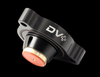 GFB DV+ diverter valve for Renault Clio IV RS, angled view showing black housing, mounting bracket with two bolt holes, and orange piston base