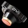 GFB DV+ diverter valve for GM 2.0 LTG, angled view showing black housing, mounting flange, orange piston