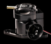 GFB Deceptor Pro II blow off valve, angled side view showing brass inlet nipple, mounting bracket, and trumpet outlet with wiring.