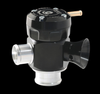 GFB Respons blow off valve kit shown at an angle with dual outlets, brass nipple, and top adjuster cap.