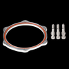 GFB EX38/44 Cap Spacer, aluminum flange with orange O-ring and three hex socket bolts, top view