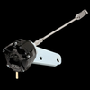 GFB wastegate actuator for Mitsubishi EVO4-8, black canister with mounting bracket and long steel rod, angled view