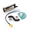 DeatschWerks DW400 in-tank fuel pump kit with wiring, hoses, clamps and rubber seal, top view