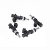 DeatschWerks 800cc top feed fuel injectors for 12-16 Dodge Dart 1.4L Turbo, set of four, angled view