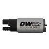 DeatschWerks DW65C 265LPH fuel pump, front view showing electrical connector and outlet fitting