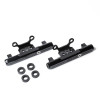 DeatschWerks side feed fuel rails for Subaru STI and Legacy GT, pair shown with black anodized finish and four rubber grommets.