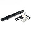 DeatschWerks fuel rail for 00-05 Honda S2000, shown with mounting brackets, bolts, washers and fittings laid out.