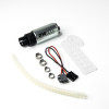DeatschWerks DW300c 340lph fuel pump kit with hose, hose clamps, wiring connector, and filter sock