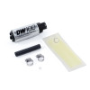 DeatschWerks DW100 165 LPH in-tank fuel pump with install kit, hose, clamps, washer, and strainer sock