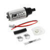 DeatschWerks DW300M 340 LPH fuel pump with wiring, hose, clamps, filter sock, and install kit parts