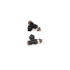 DeatschWerks 900cc fuel injectors, set of 2, angled view showing electrical connectors and orange O-rings