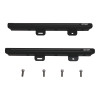 DeatschWerks Honda J-Series fuel rail set with crossover, top angled view showing two black rails with mounting brackets and four screws below.