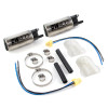 DeatschWerks DW400 415LPH fuel pumps with install kit, hose clamps, filters and wiring shown