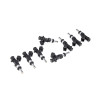 DeatschWerks 1100cc fuel injectors, set of 8, angled view showing electrical connectors and fuel rail ends
