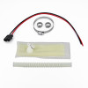DeatschWerks DW300 install kit parts: wiring connector, hose clamps, fuel sock filter, rubber hose.
