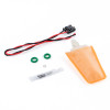 DeatschWerks DW65c install kit: wiring connector with red/black leads, two green fuel injector seals, small filter sock, Super Lube packet, and orange