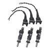 DeatschWerks 1100cc custom fuel injectors, set of 3, with connector pigtails, DW logo visible on bodies
