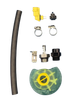 DeatschWerks DW650iL install kit with hose, connector, hose clamps, fittings, bracket and fuel strainer