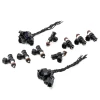 DeatschWerks 2200cc fuel injectors, set of 8 with connector pigtails, top angled view on white background