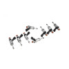 Set of 8 DeatschWerks 1700cc GDI fuel injectors, angled view showing connectors and O-ring tips.