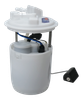 DeatschWerks DW300 fuel pump module, front angle view showing top plate fittings, springs and float arm sender