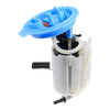 DeatschWerks DW400 fuel pump module for MK7 Golf/GTI, blue flange top, canister and hoses visible