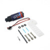 DeatschWerks DW430C 430LPH fuel pump kit with wiring, o-rings, drill bit, screws, and mounting strap