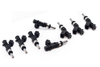 DeatschWerks 1100cc top feed fuel injectors, set of 8, angled view showing electrical connectors and O-rings
