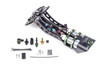 Radium Engineering fuel hanger for 93-07 Subaru WRX/STI, angled view showing dual pump mounts, fittings, wiring and included hardware kit.