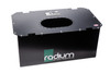 Radium Engineering R06A 6 gallon fuel cell can, black box with oval cutout lid, front angle view