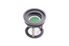 Radium Engineering Dry Break 1.5in Female Vented, top down view showing black housing, green vented insert, and three support posts on stand.