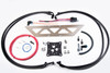 Radium Engineering Evo 8/9 fuel surge tank kit, top view showing bracket, wiring, hoses and fittings