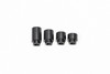 Radium Engineering 11mm insulating spacers, four black cylindrical bushings in graduated sizes, side view