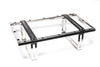 Radium Engineering 10 Gallon Fuel Cell Weld-In Cage shown at an angle, bare metal frame with black rubber edge trim and mounting legs.