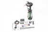 Radium Supra MK4 fuel hanger kit, top down view with hoses, fittings, hardware and mounting bracket laid out