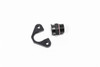 Radium Engineering FPR adapter, 8AN ORB fitting and mounting bracket with two M6 bolt holes shown side by side