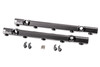 Radium Engineering fuel rails for Audi R8, Lamborghini Huracan, top view with mounting clips and hardware