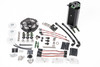 Radium Engineering R35 GT-R fuel hanger kit, top down view showing tank, wiring, and fittings
