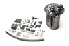 Radium Engineering fuel hanger for Cadillac CTS/CTS-V with fittings, clamps, and wiring hardware laid out beside the pump housing