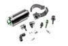 Radium Engineering fuel filter kit for Mazda MX-5, showing filter, mounting bracket, and AN fittings