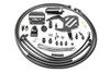 Radium Engineering fuel hanger plumbing kit with fuel filter, mounting bracket, hoses, and AN fittings laid out flat
