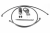 Radium Engineering EVO X fuel hanger feed kit with stainless filter, braided lines, mounting bracket and fittings laid out on white background