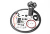 Radium fuel hanger surge tank kit for 370Z, top mounted plate, black canister, hoses, fittings, clamps and wiring laid out