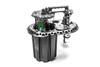 Radium Engineering FCST-X surge tank, top view showing pump wiring, mounting plate and fittings