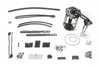 Radium Engineering FCST-X pump module kit with hoses, hardware, wiring, and mounting bracket components laid out.