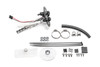 Radium Engineering fuel hanger kit for 93-98 Honda Del Sol, showing mounting flange, wiring harness, hose clamps, zip ties, and hardware laid out.