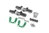 Radium Engineering top feed fuel rail kit for Subaru EJ22/EJ251, showing black rails, green brackets, bolts, and O-rings.