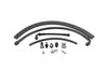 Radium Engineering EVO 1-5 fuel hanger kit, hoses, AN fittings, clamp and hardware laid out on white